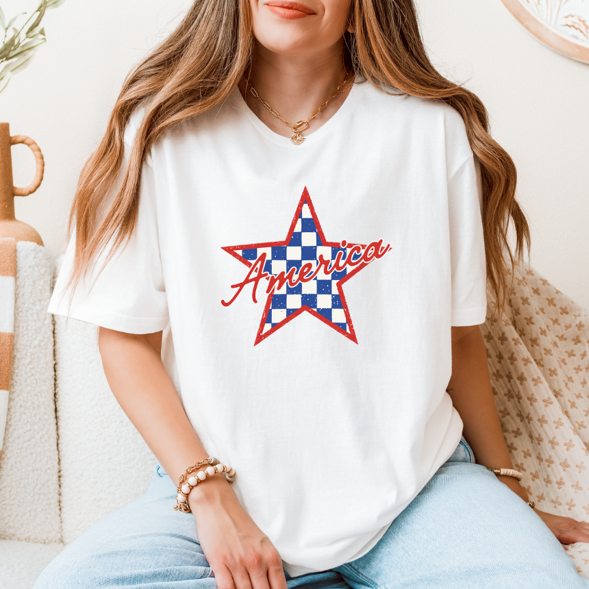 **FINAL SALE** AMERICA CHECKERED STAR
