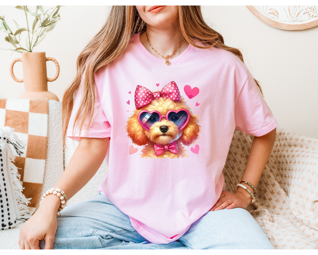 VALENTINE DOG - **PINK  SHORT SLEEVE TEE SHIRT S-3XL** - 25 BREEDS - EACH COLOR HAS IT'S OWN LISTING