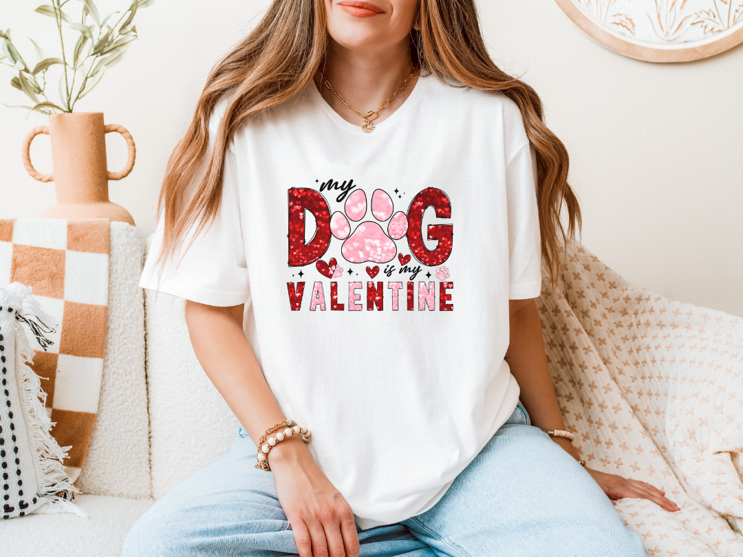 MAY DOG IS MY VALENTINE - FAUX SEQUIN SWEATSHIRT
