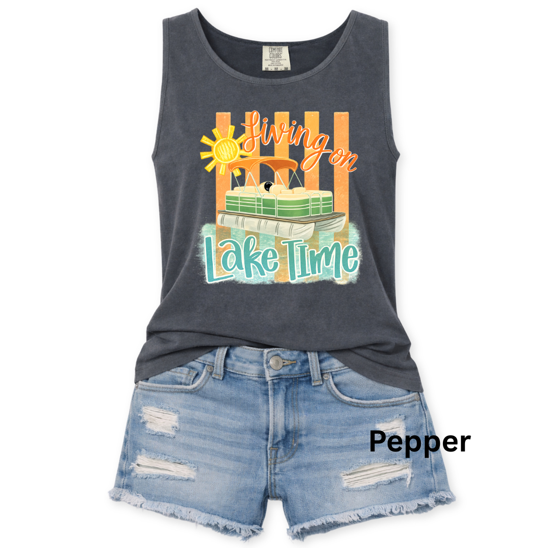 LIVING ON LAKE TIME COMFORT COLORS TANK