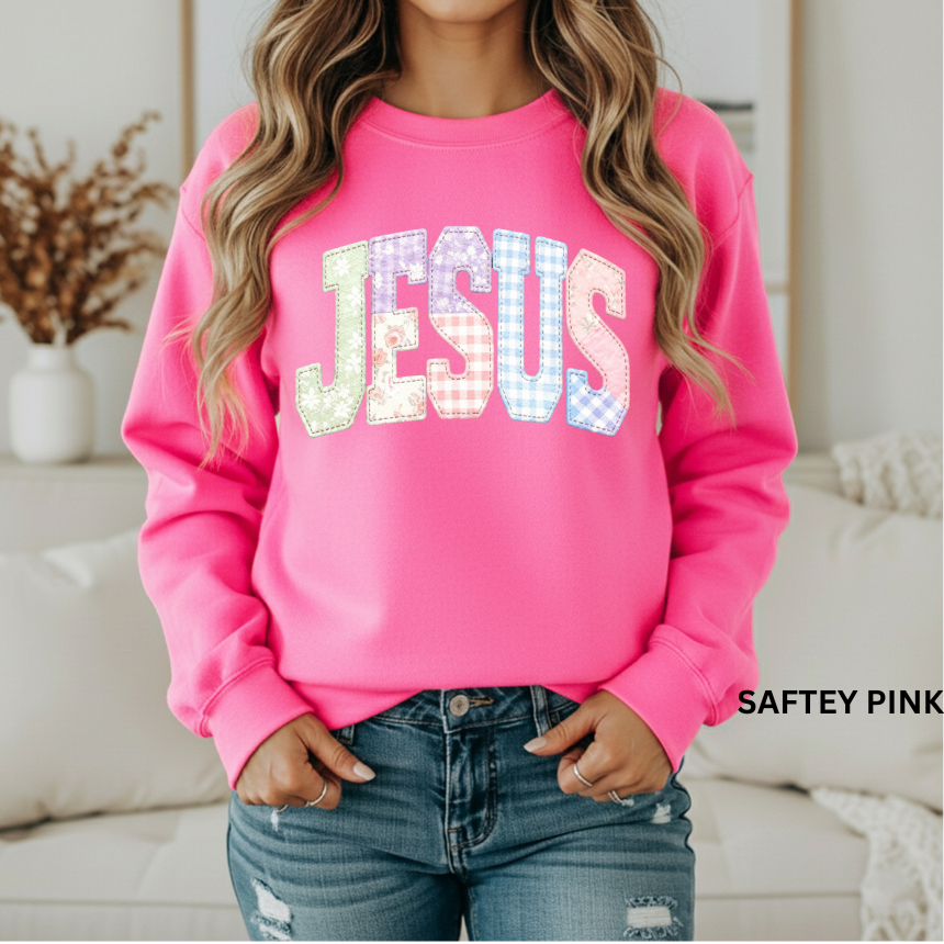 JESUS FAUX QUILTED GRAPHIC SWEATSHIRT