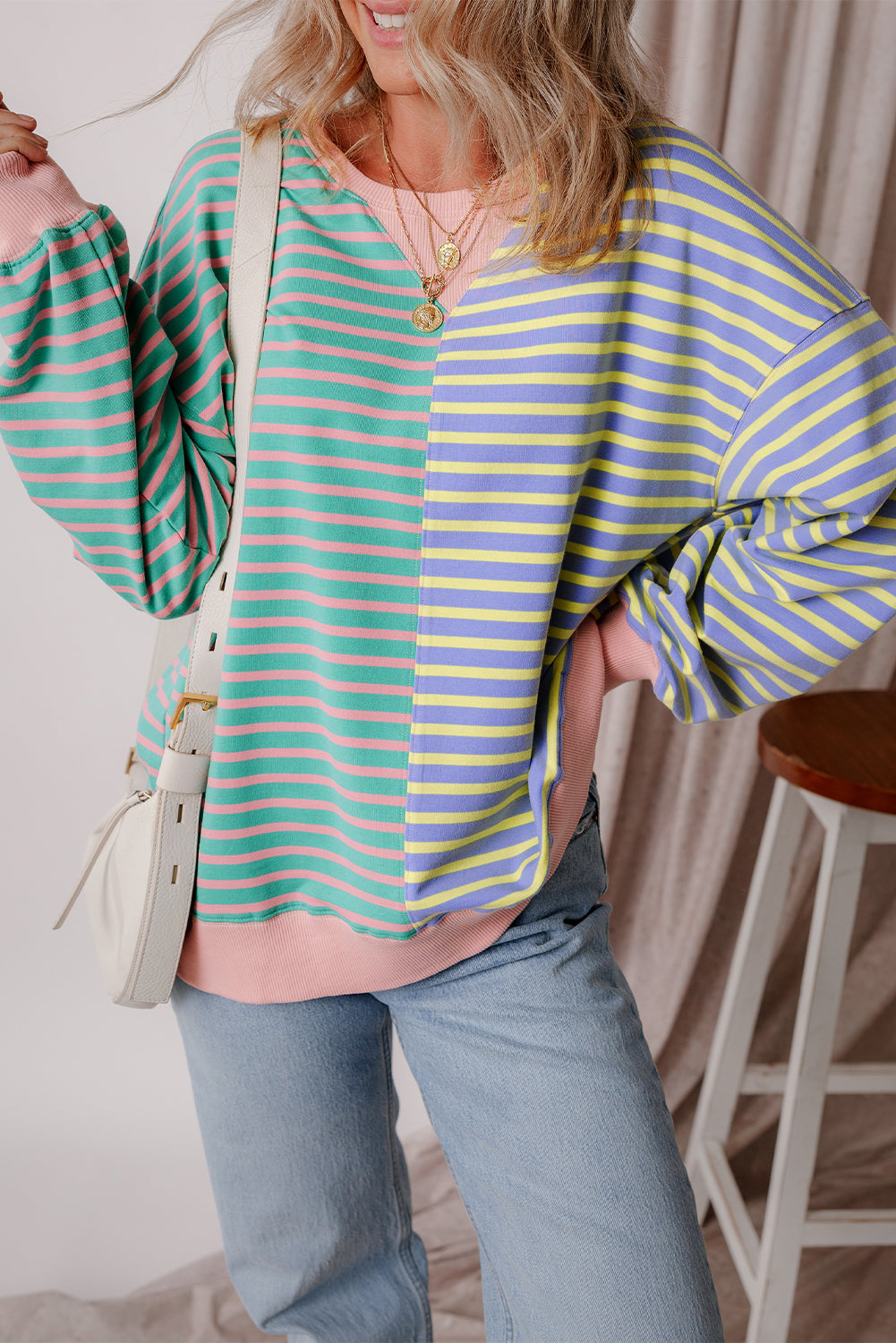 MULTI COLOR STRIPED COLORBLOCK TOP