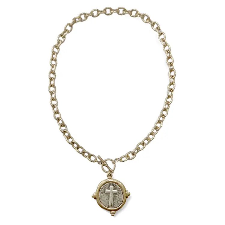 Gold Chain with Silver and Gold Coin 16"-16" Necklace