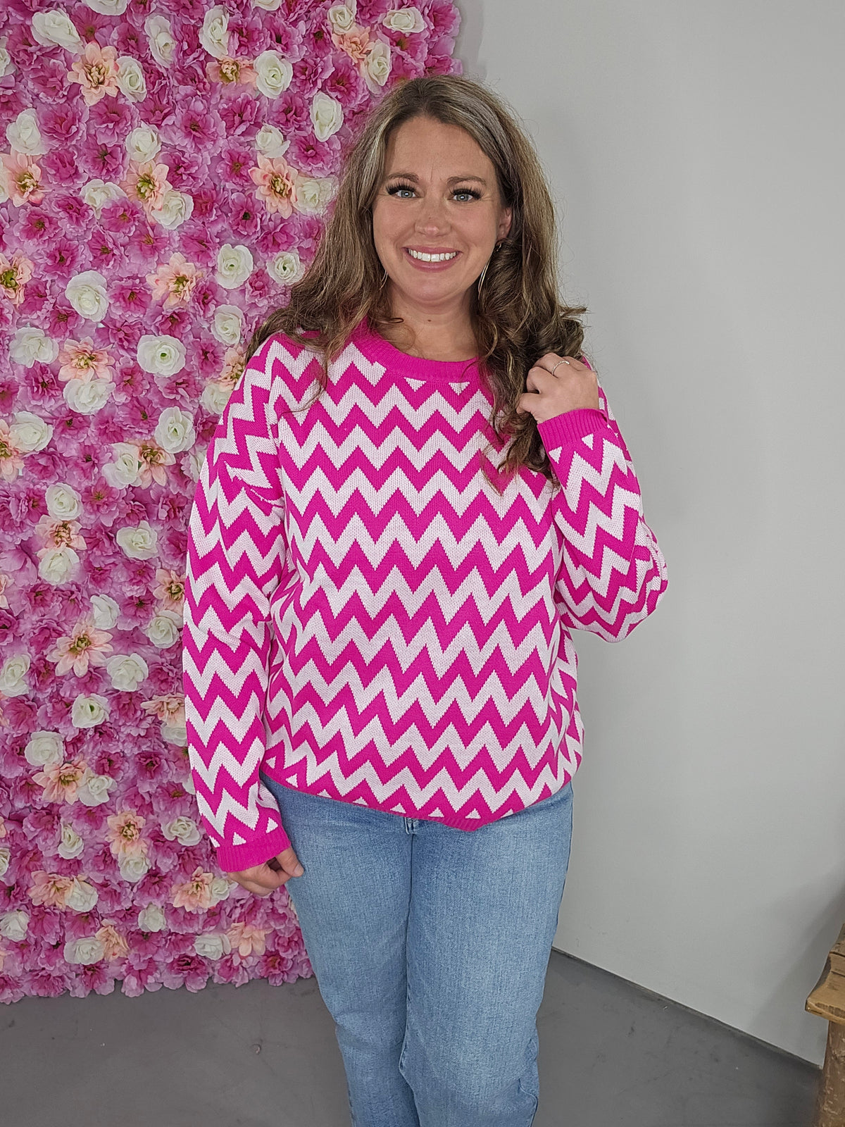 DAILY DEAL FINAL SALE HOT PINK CHEVRON SWEATER