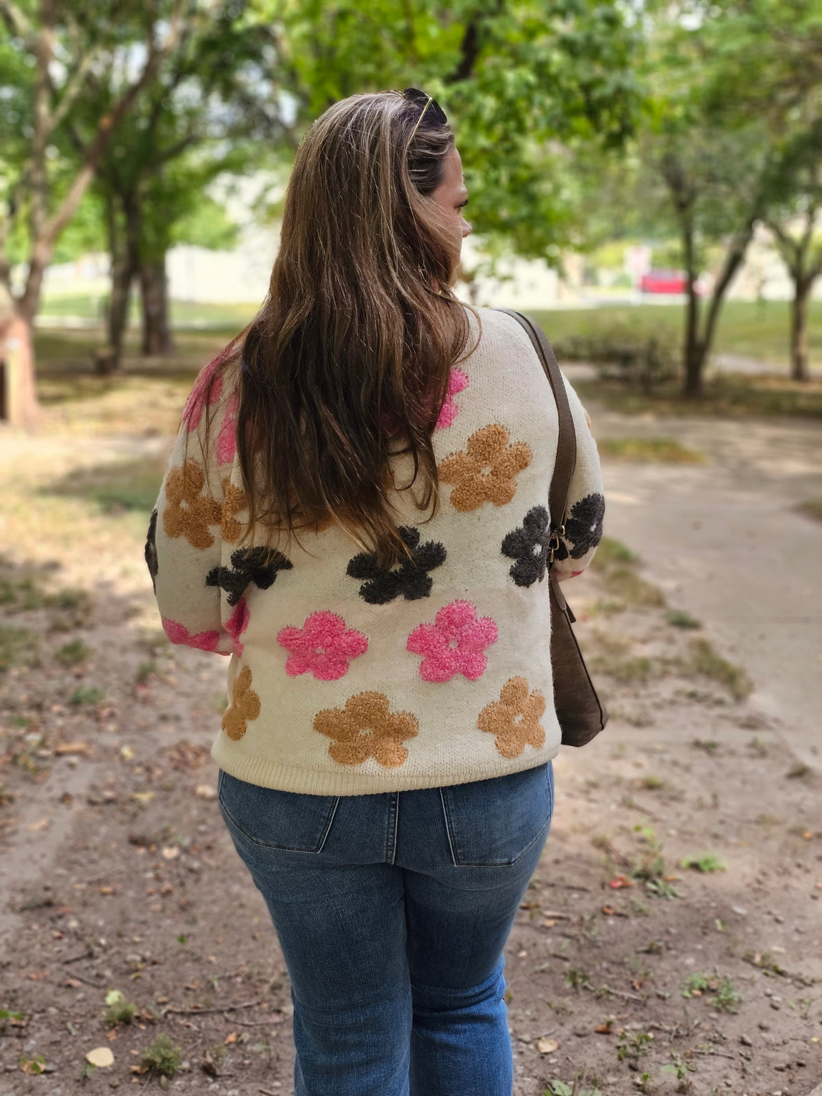 OATMEAL MULTI COLOR EMBROIDERED FLORAL PULLOVER SWEATER