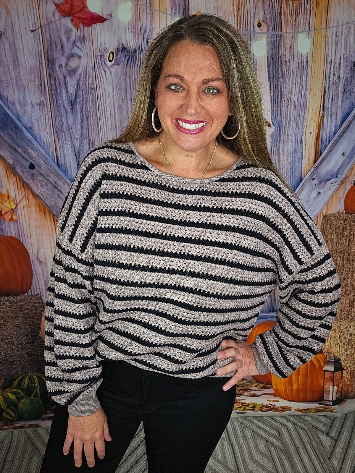 BROWN STRIPED COTTON SWEATER