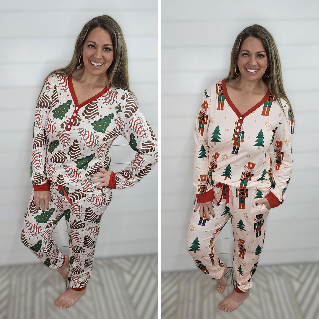 LONG SLEEVE HOLIDAY JOGGER PJ SET - 2 PRINTS