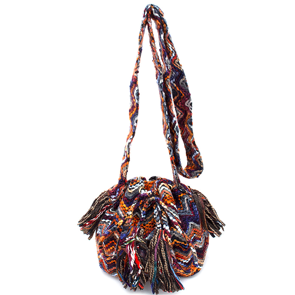 MULTI FASHION EMBROIDERED TASSEL DESIGN DRAWSTRING CROSSBODY BAG