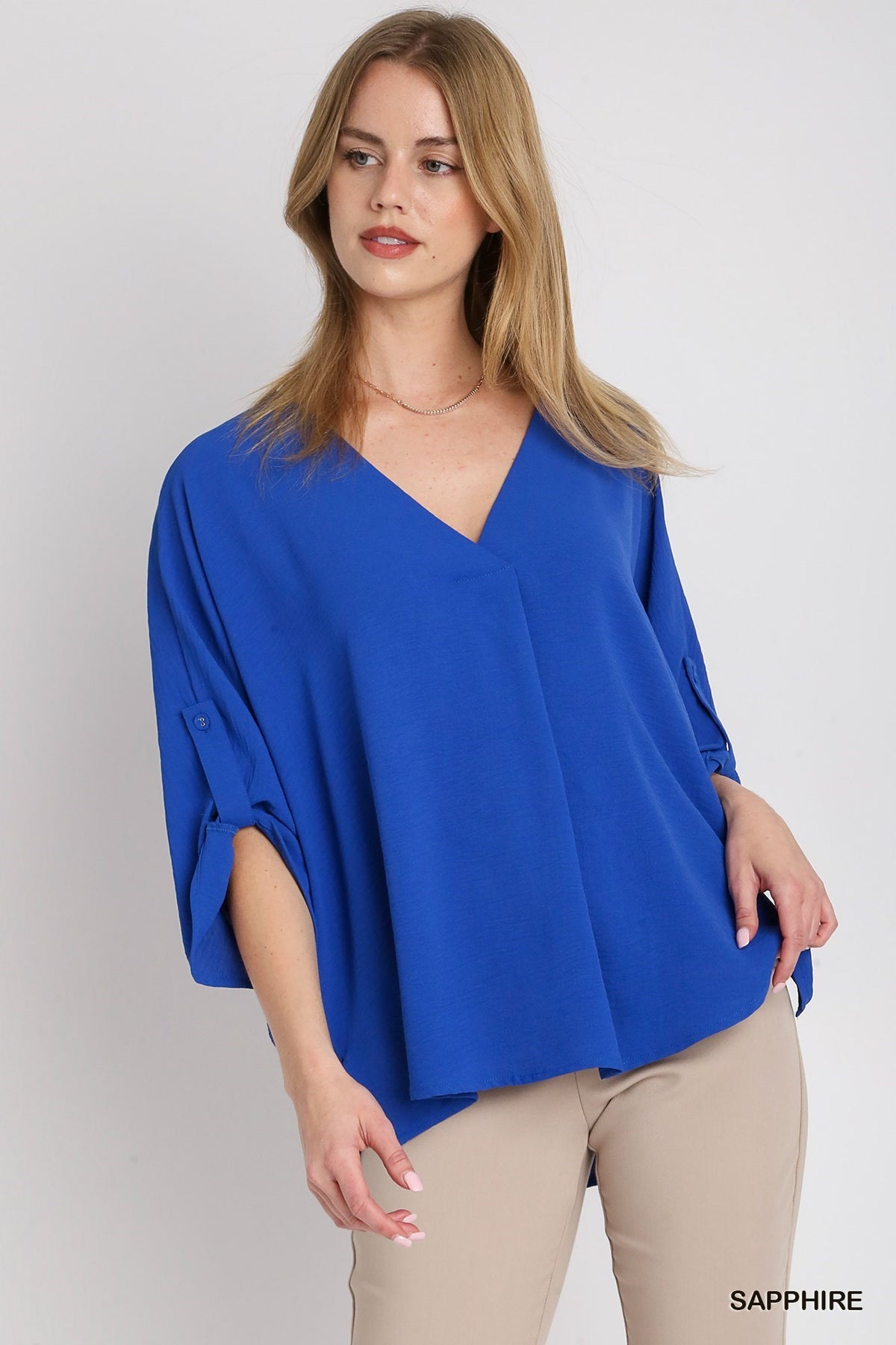 SAPPHIRE SOLID V-NECK BOXY CUT OVER SIZED TOP