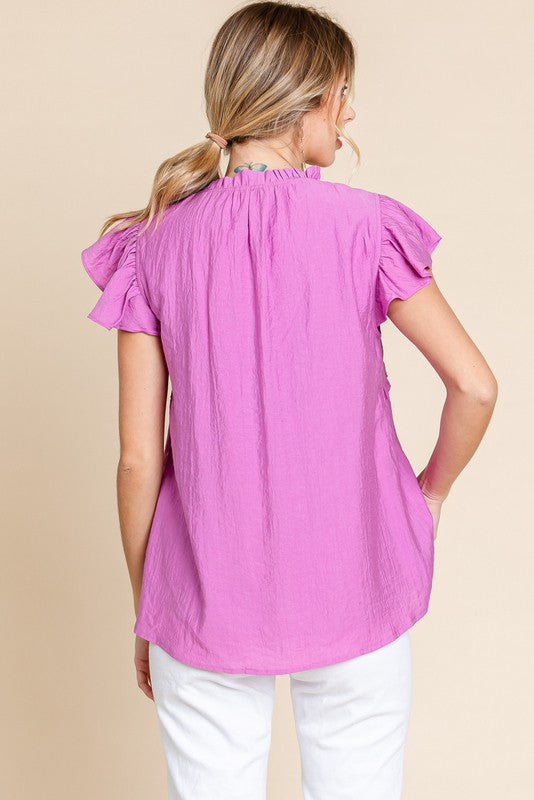 ORCHID SOLID RUFFLY CAP SLEEVES TOP