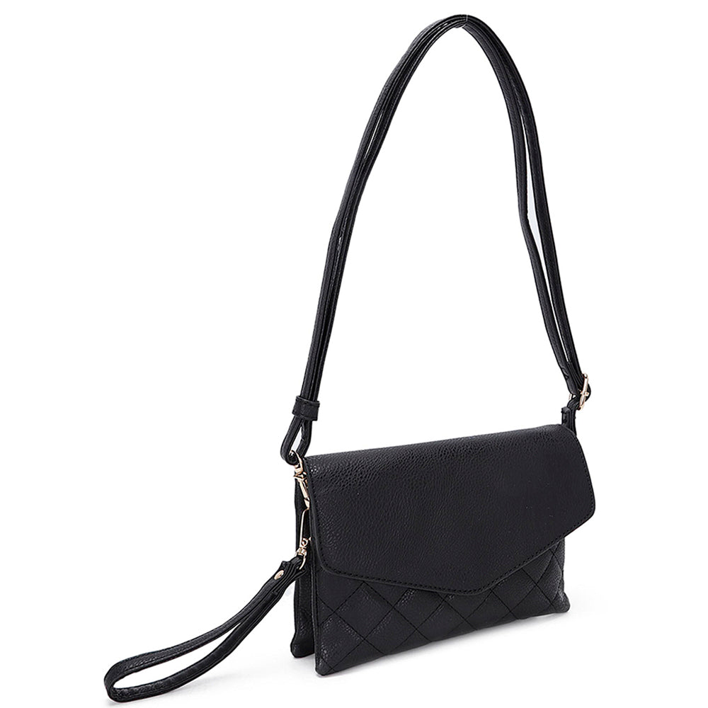 BLACK FASHION QUILT STITCHING HANDLE CLUTCH CROSSBODY BAG