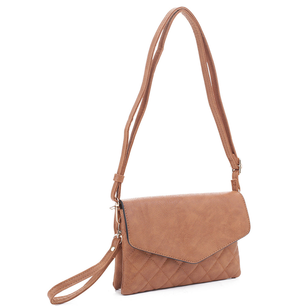 TAN FASHION QUILT STITCHING HANDLE CLUTCH CROSSBODY BAG