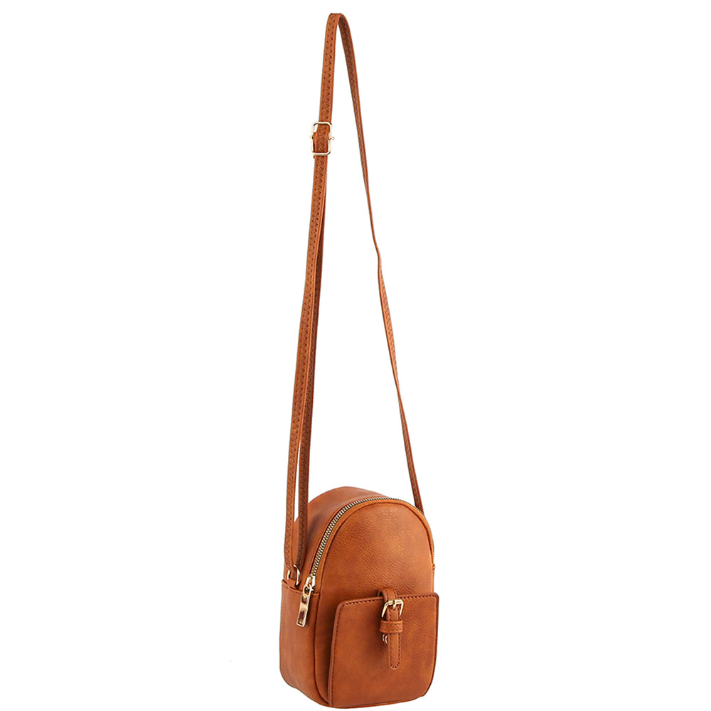 BROWN FASHION BUCKLE SMOOTH ZIPPER CROSSBODY BAG