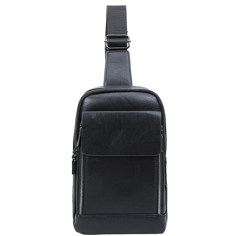 BLACK PLAIN ZIPPER CROSSBODY BAG