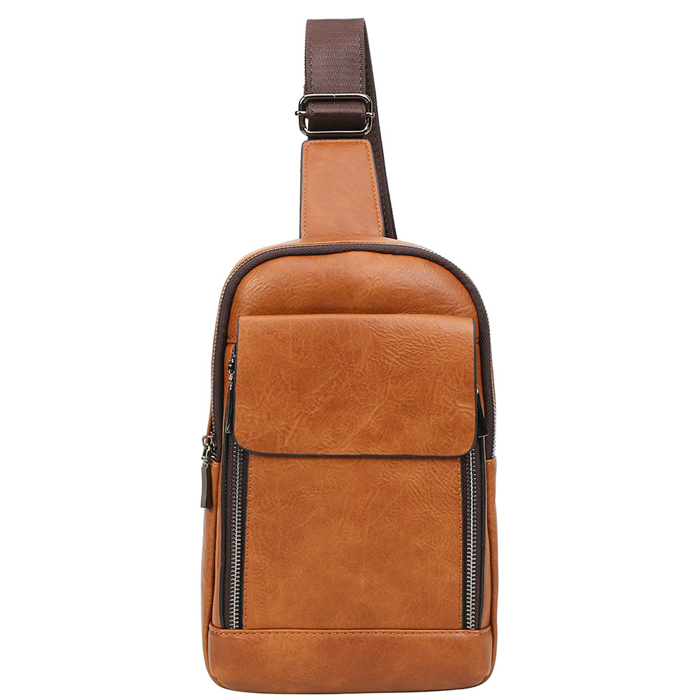 BROWN PLAIN ZIPPER CROSSBODY BAG