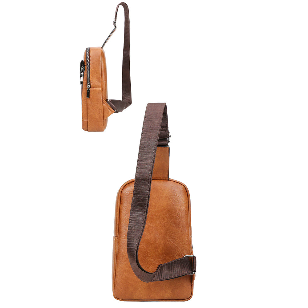 BROWN PLAIN ZIPPER CROSSBODY BAG