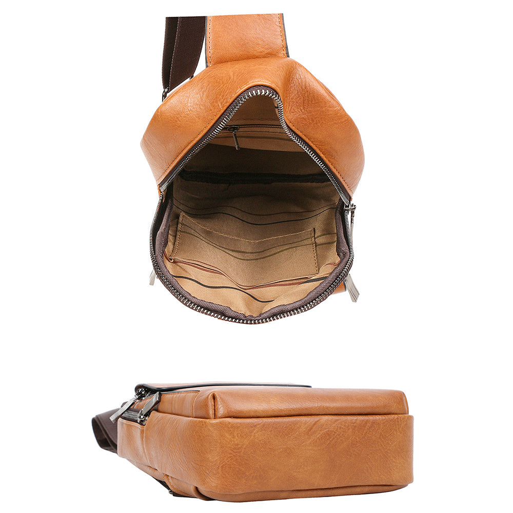 BROWN PLAIN ZIPPER CROSSBODY BAG