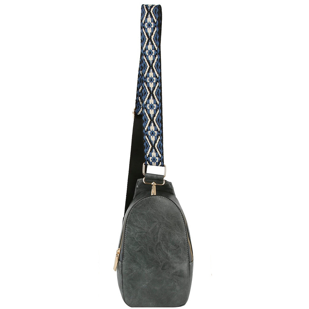 CHARCOAL BLUE OVAL SMOOTH SLING BAG