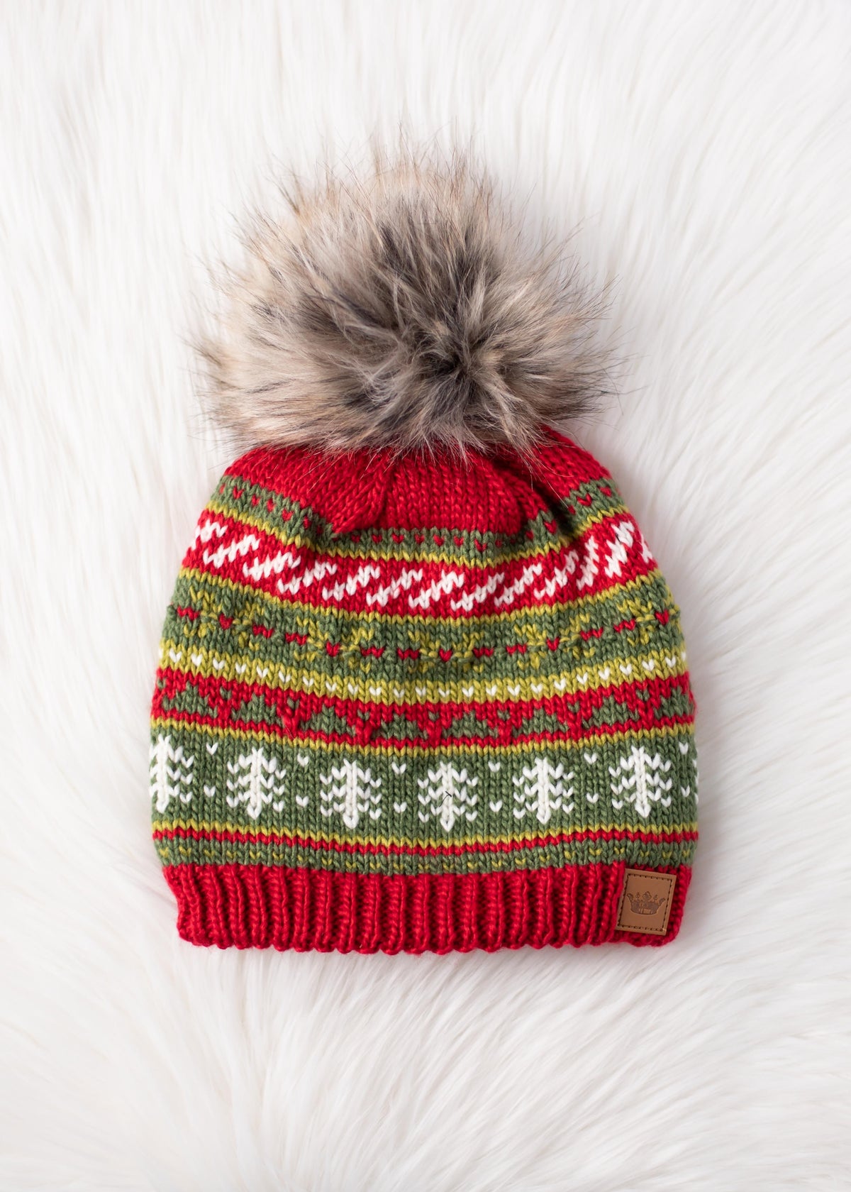 RED, GREEN AND WHITE CHRISTMAS PATTERN POM HAT