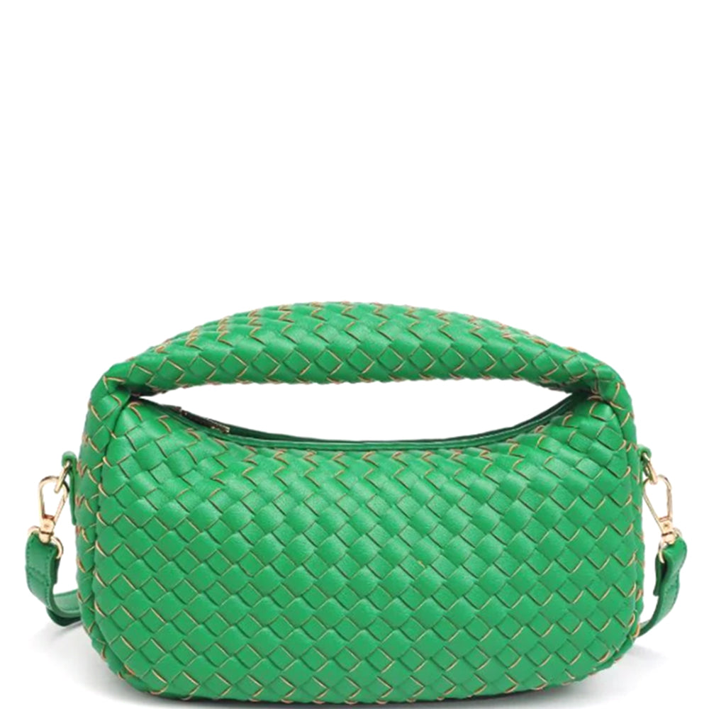 KELLY GREEN FASHION WOVEN STRAW ALL OVER ISOBELLE CROSSBODY BAG