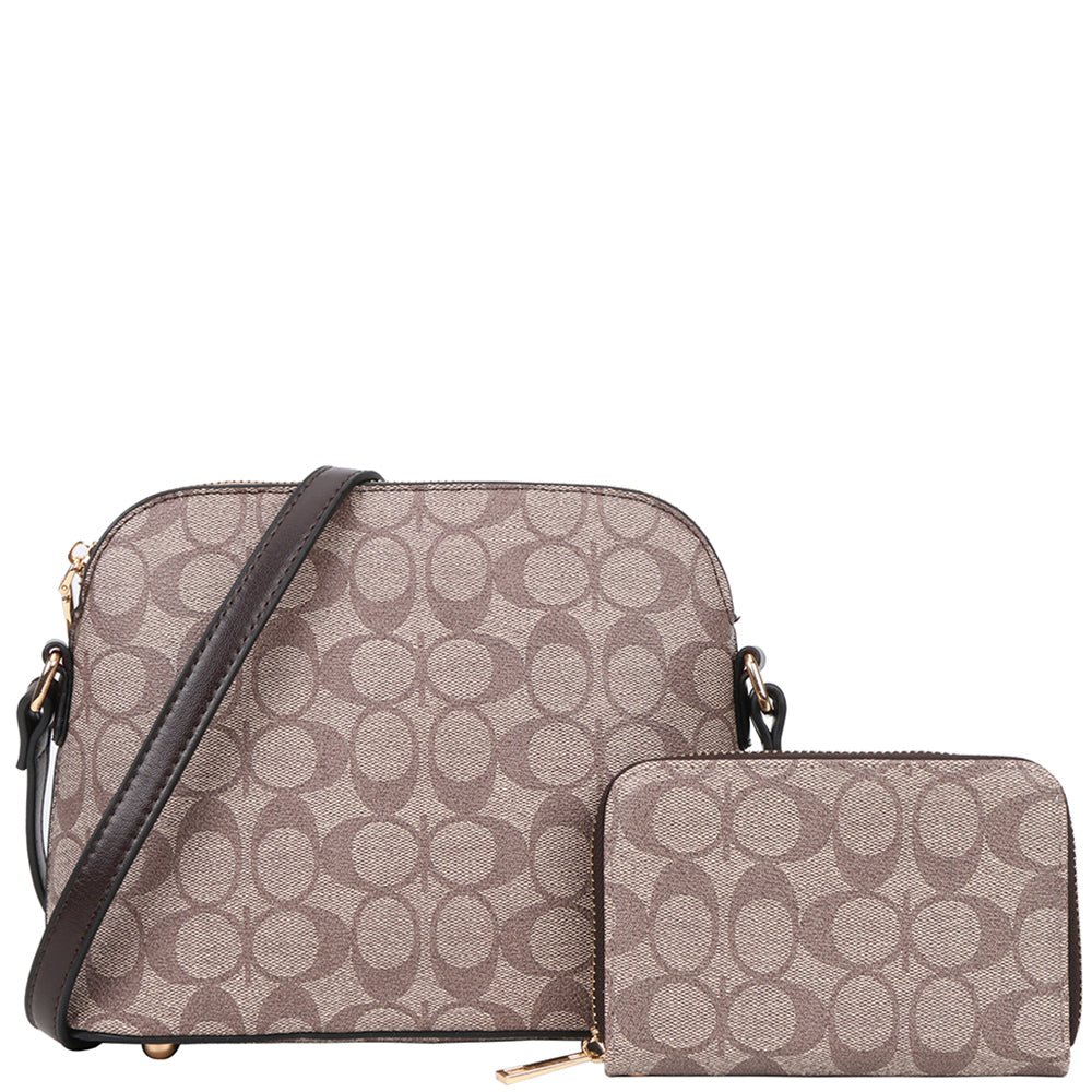 COFFEE 2IN1 OVAL PRINT CROSSBODY BAG WITH WALLET SET