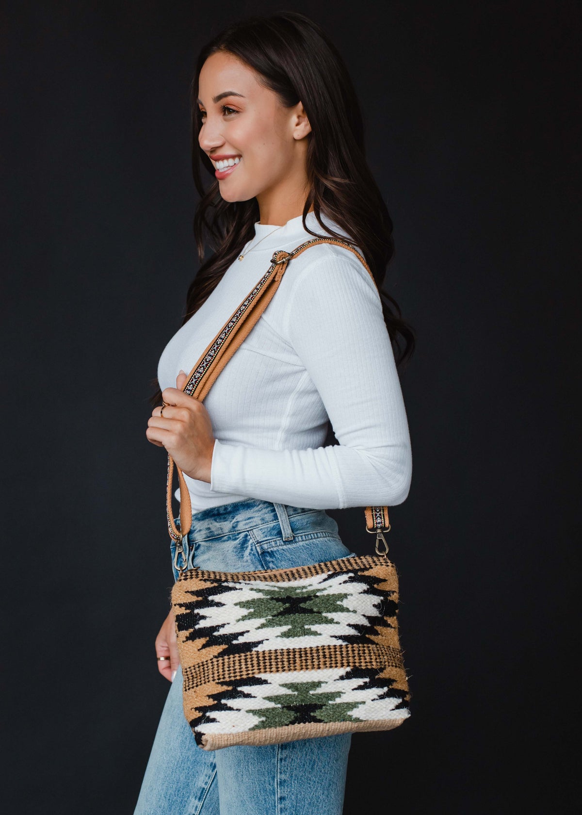 BROWN, BLACK & GREEN AZTEC CROSSBODY