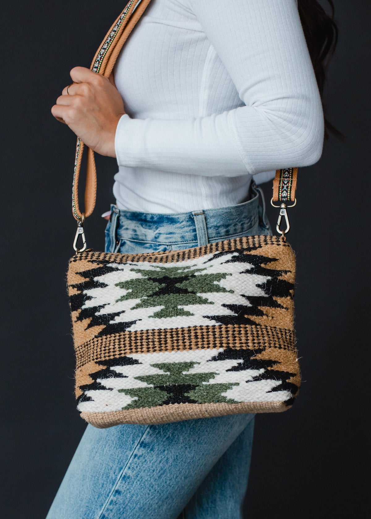 BROWN, BLACK & GREEN AZTEC CROSSBODY