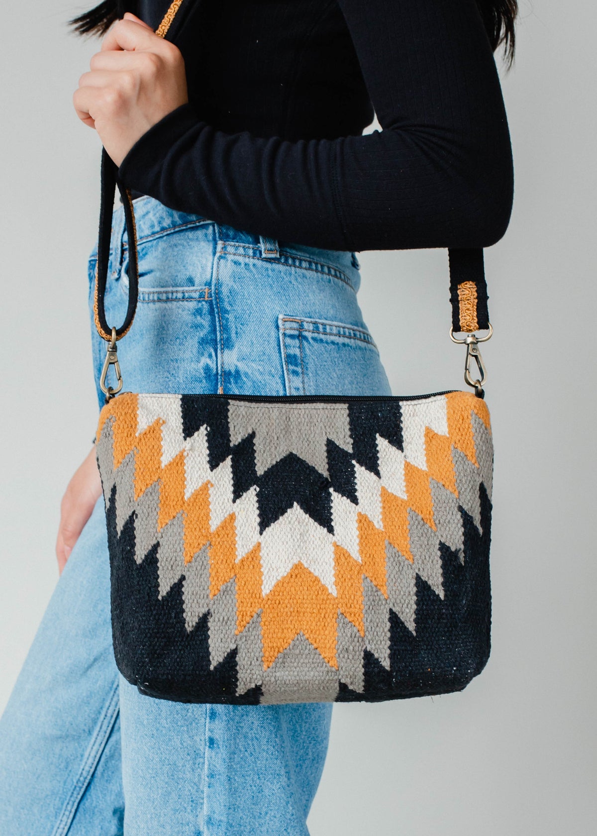 BLACK, GRAY, MUSTARD, AND CREAM AZTEC CROSSBODY