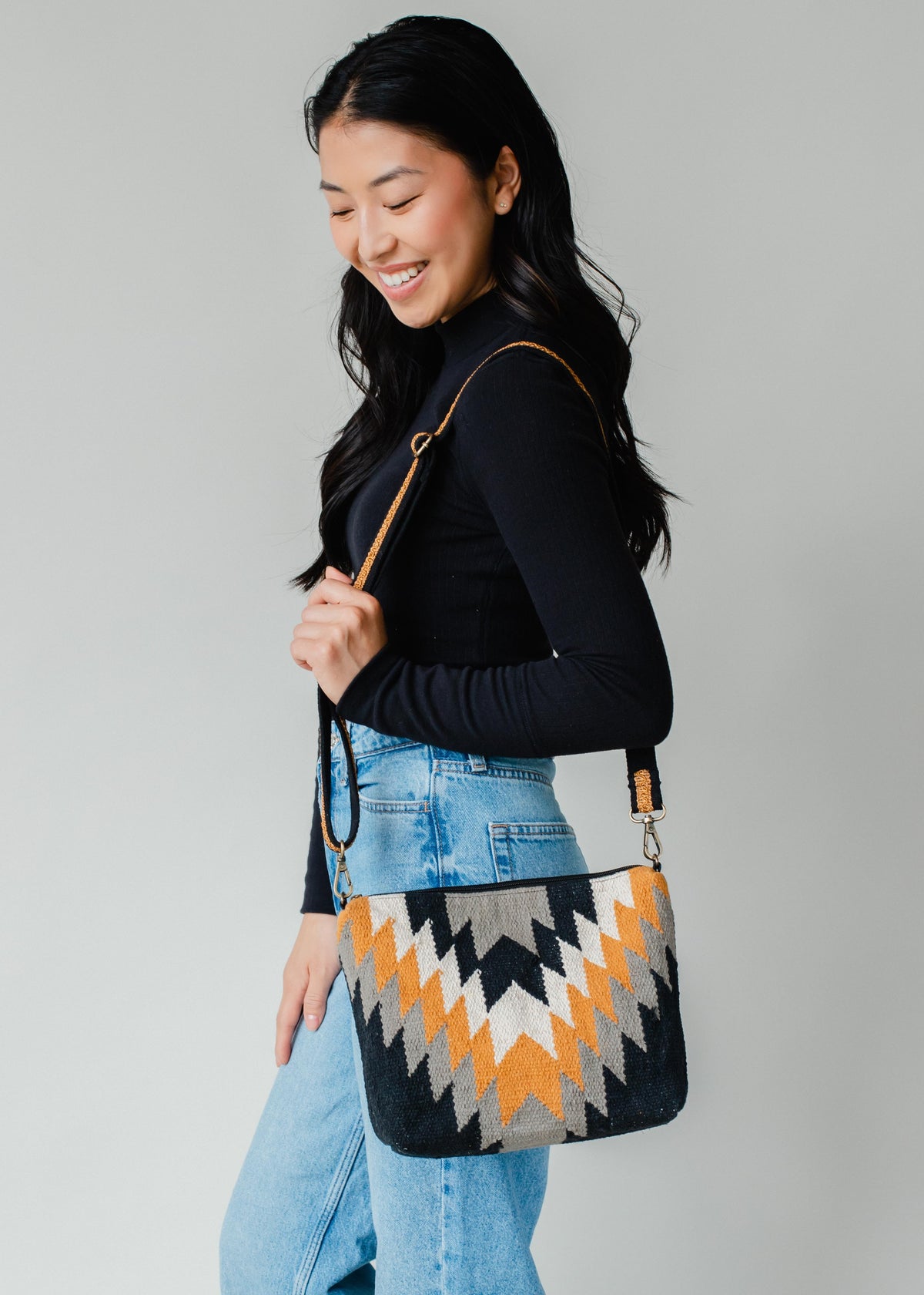 BLACK, GRAY, MUSTARD, AND CREAM AZTEC CROSSBODY