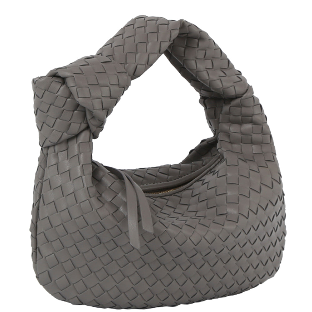 GREY FASHION BRAID TEXTURE KNOT ZIPPER SHOULDER BAG