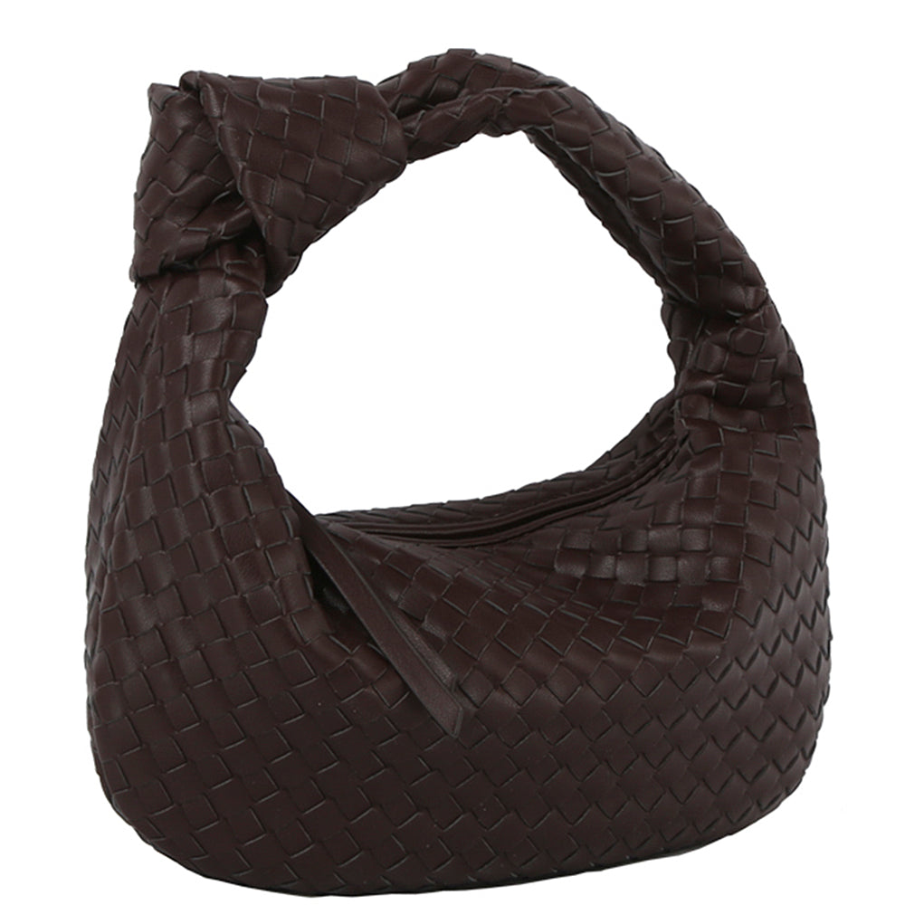 COFFEE FASHION BRAID TEXTURE KNOT ZIPPER SHOULDER BAG