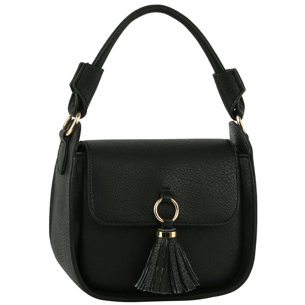 BLACK MODERN TASSEL HANDLE SATCHEL BAG