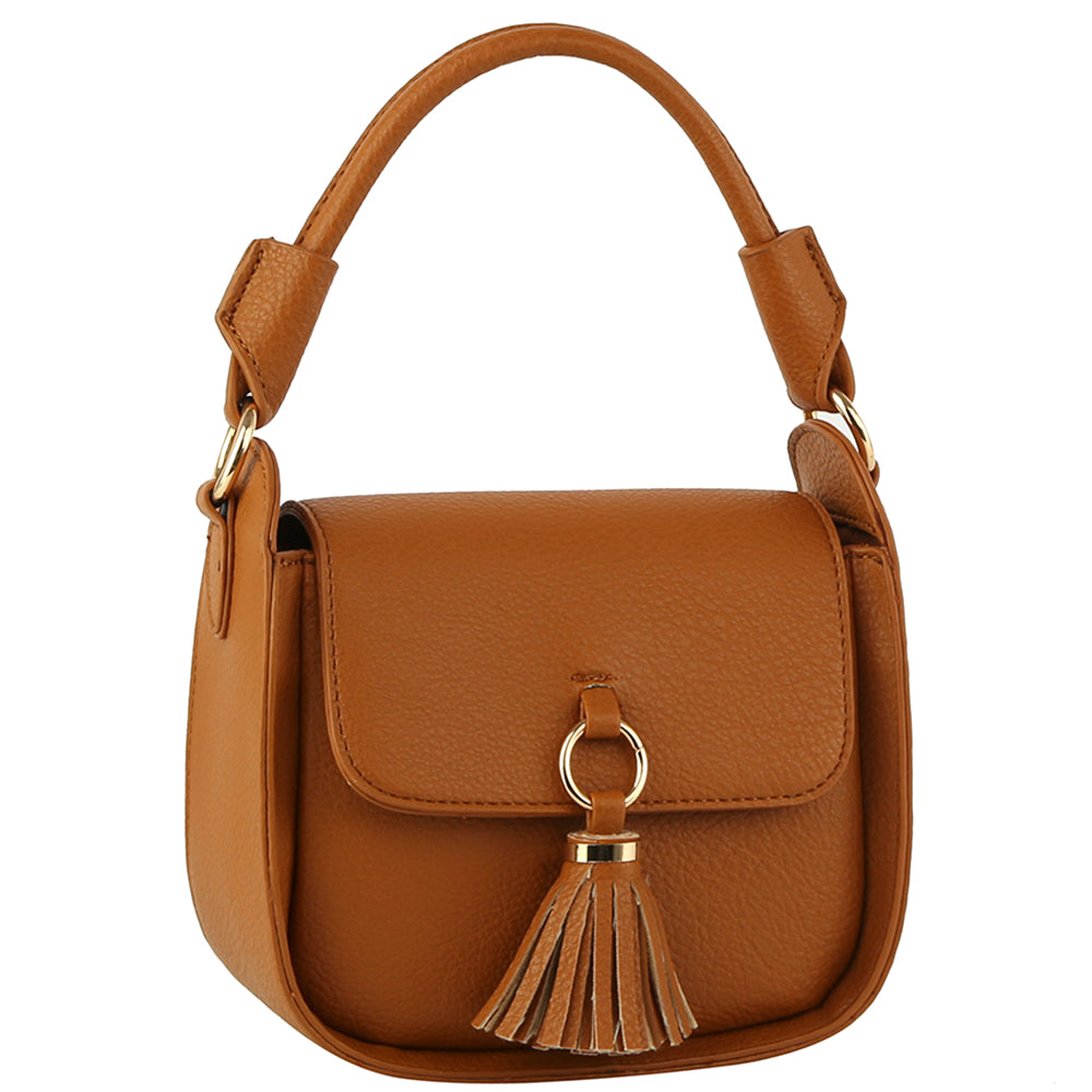 BROWN MODERN TASSEL HANDLE SATCHEL BAG