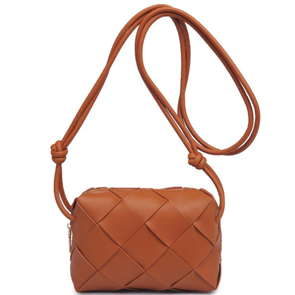 TAN WOVEN KNOTTED STRAP KENNEDY CROSSBODY BAG