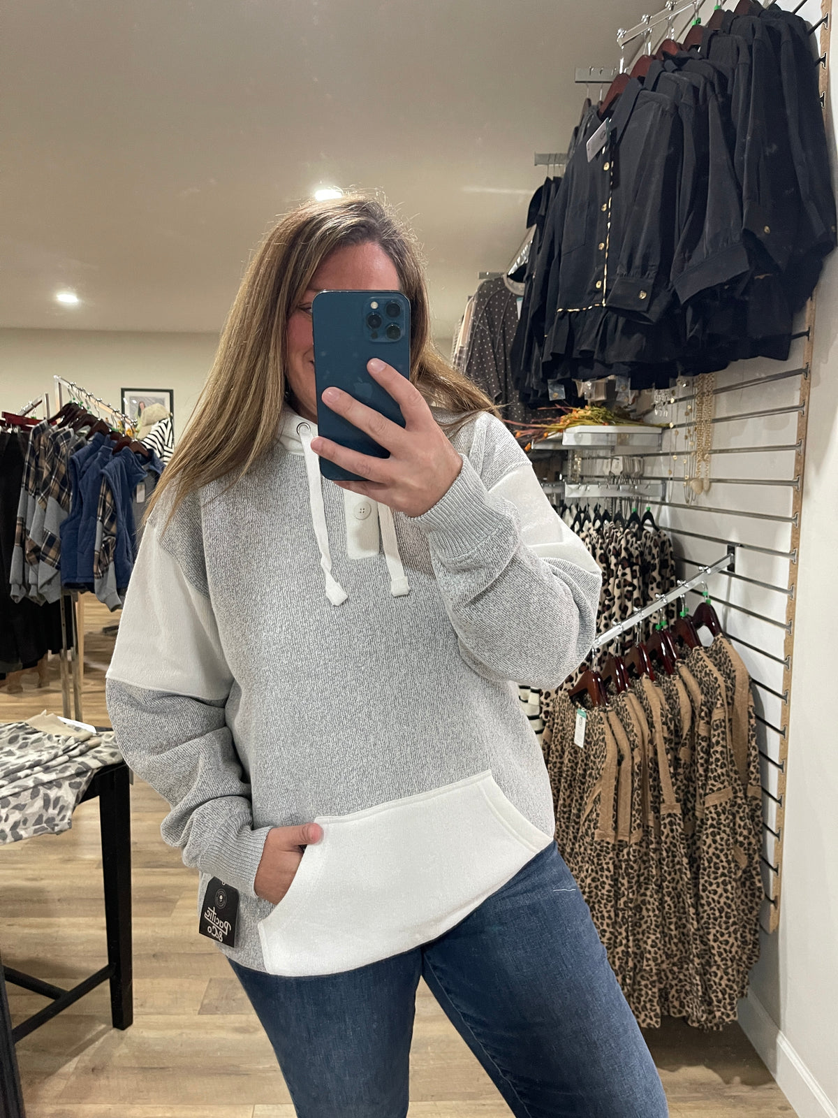 Salt & Pepper Nantucket Hooded Pullover With Henley Neck Opening