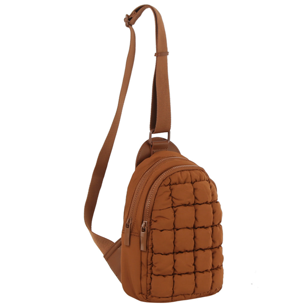 BROWN QULITED SLING BAG