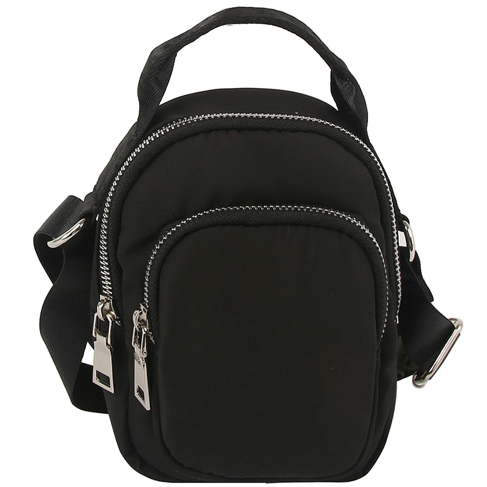 BLACK NYLON ZIPPER CROSSBODY