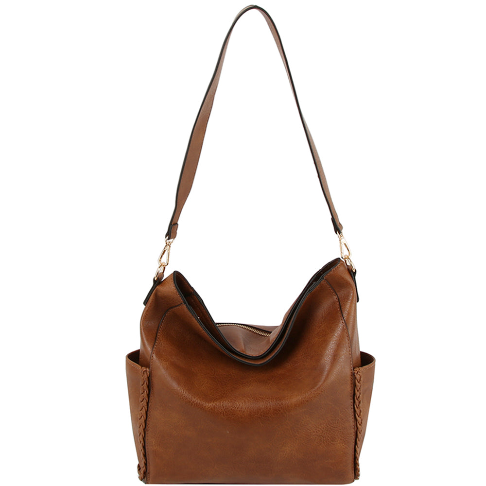 BROWN CHIC SMOOTH SHOULDER HOBO BAG
