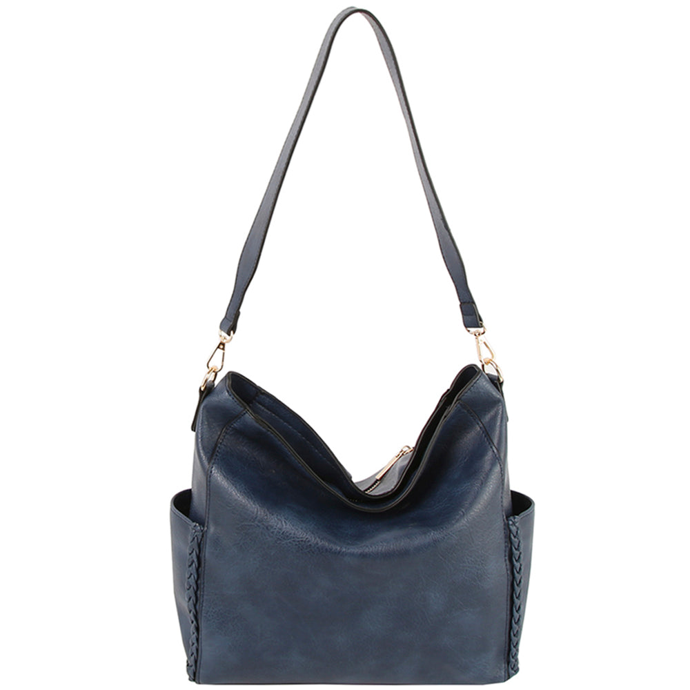 NAVY CHIC SMOOTH SHOULER HOBO BAG