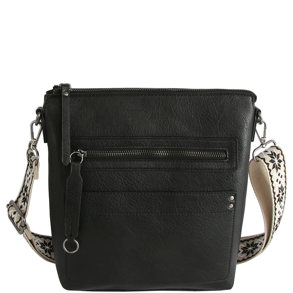 BLACK FASHION ZIPPER CROSSBODY BAG