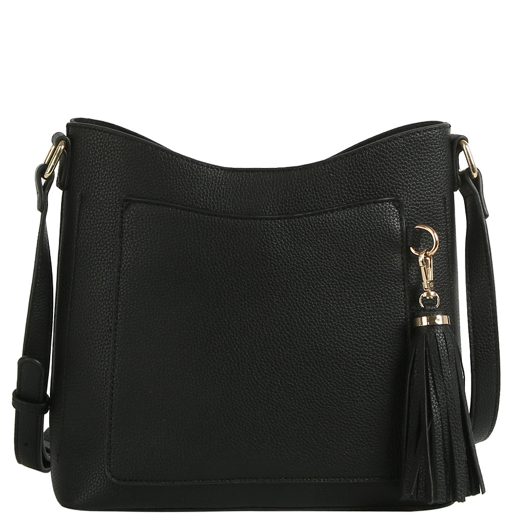 BLACK CHIC TETURE TASSEL CROSSBODY BAG