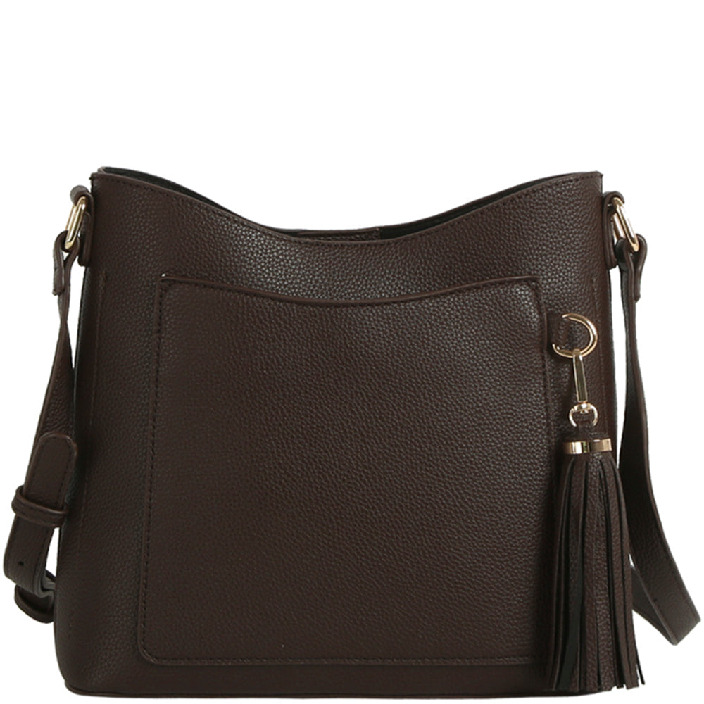 CHIC TEXTURE TASSEL CROSSBODY BAG - COFFEE