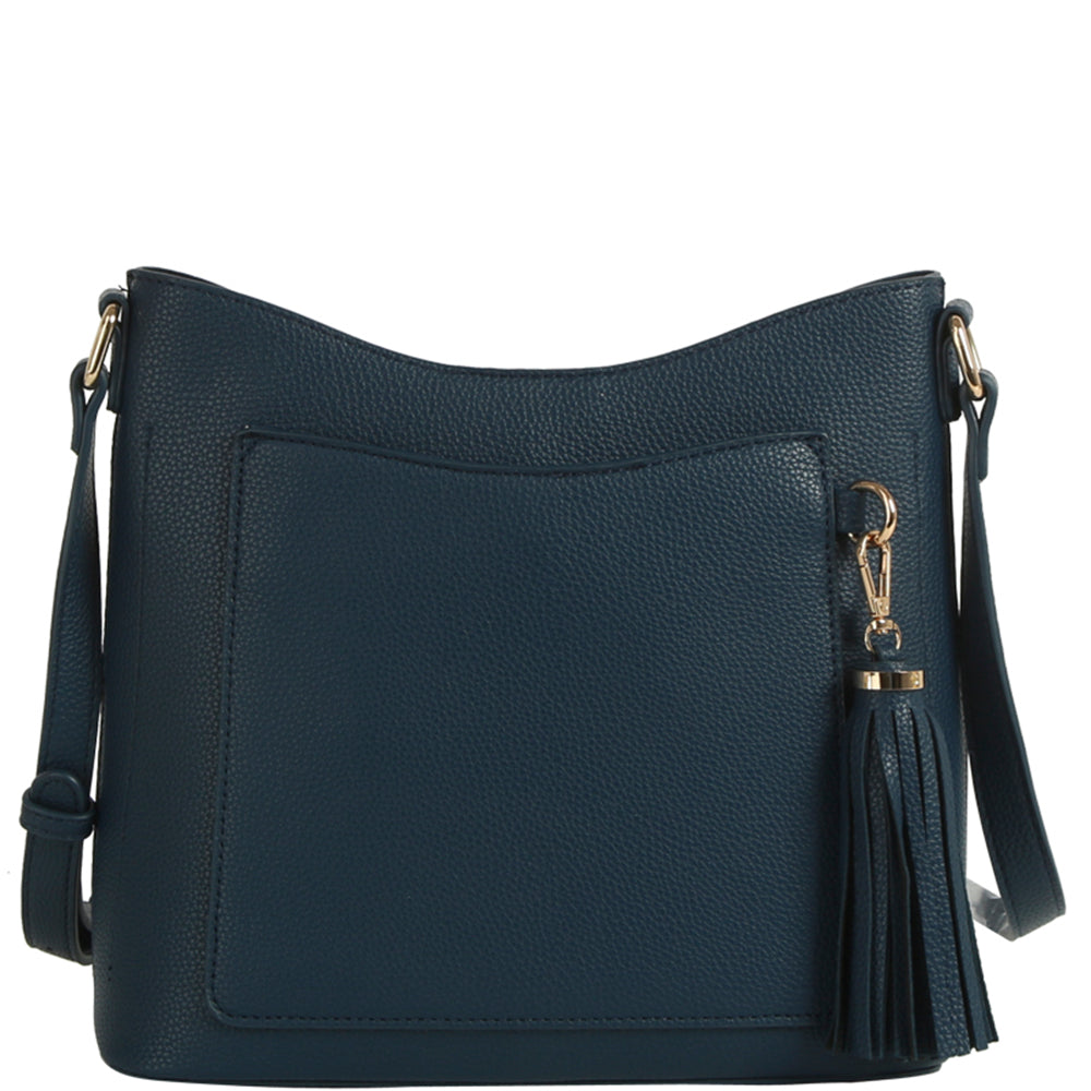 NAVY CHIC TEXTURE TASSEL CROSSBODY BAG