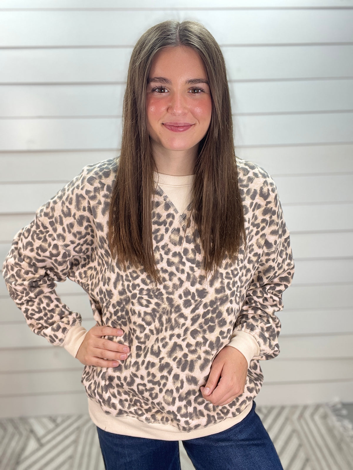 LEOPARD BOXY FRENCH TERRY PULLOVER