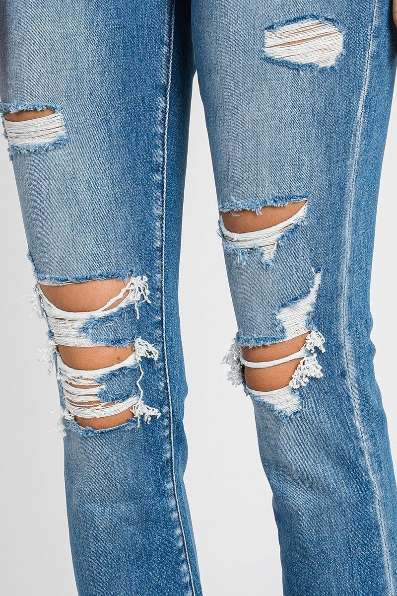 PETRA MID RISE SLIM STRAIGH DISTRESSED JEAN