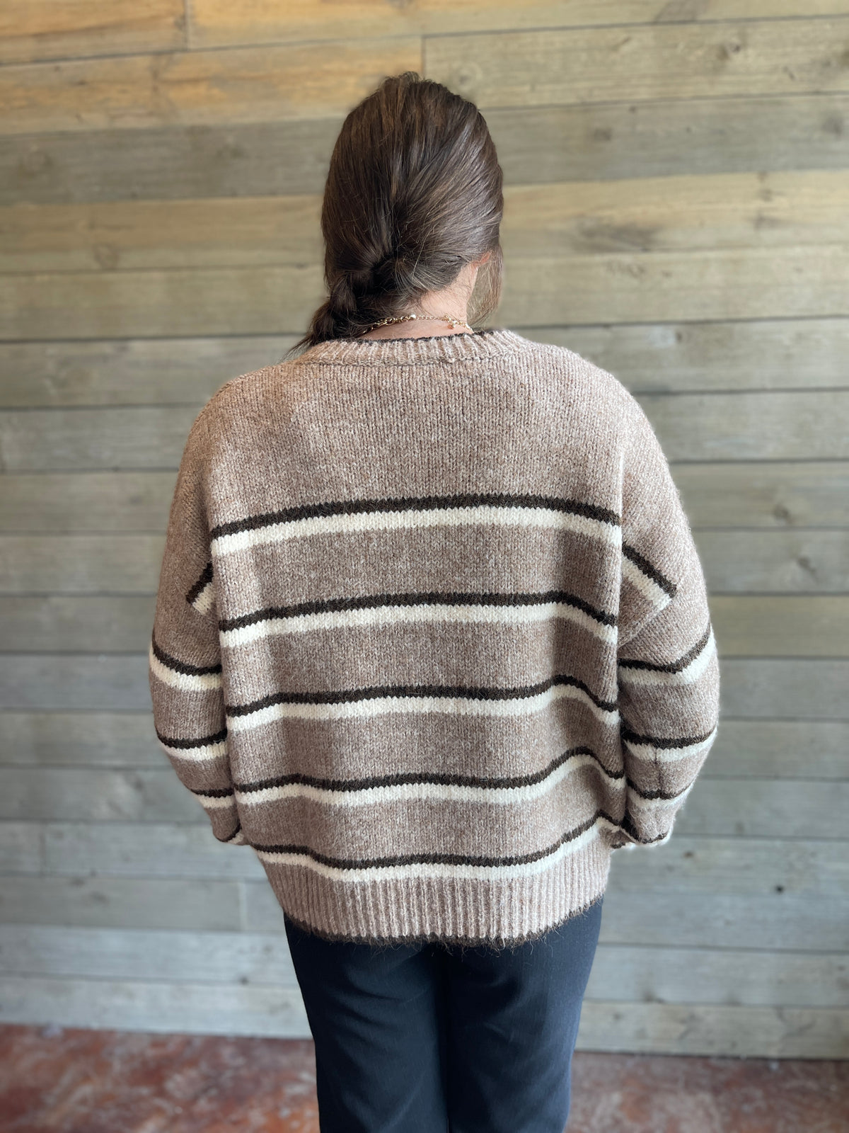 BROWN MULTI STRIPE BUTTON DOWN KNIT SWEATER/CARDIGAN