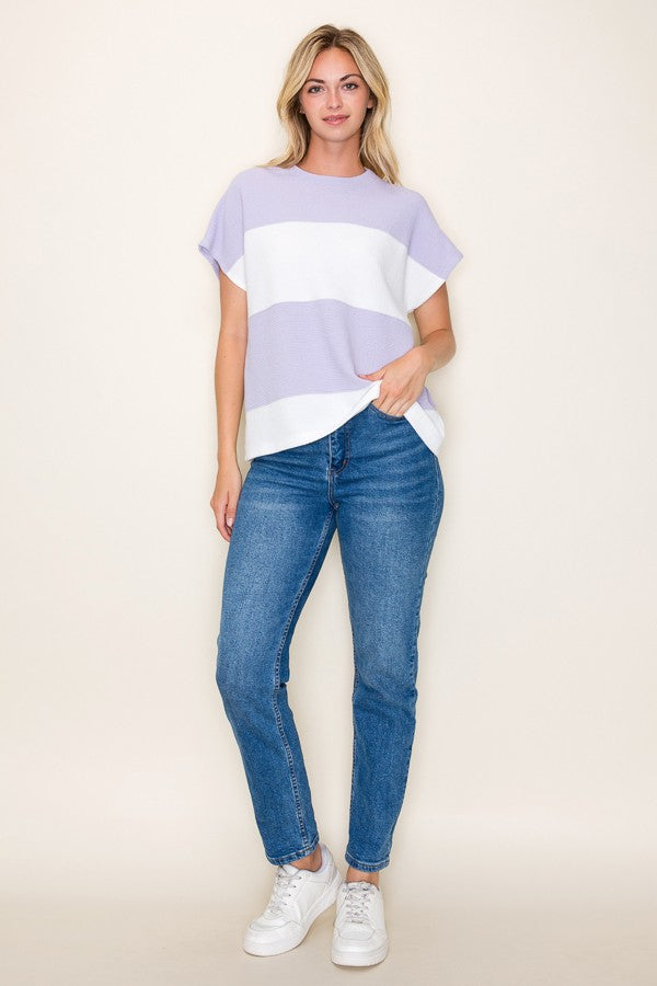 LAVENDER COLORBLOCK CLOUD KNIT TOP