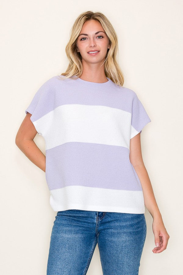 LAVENDER COLORBLOCK CLOUD KNIT TOP