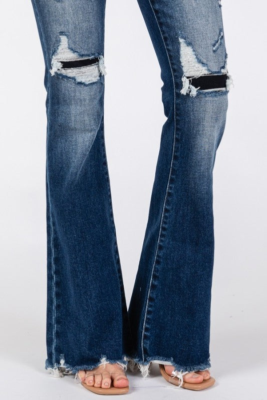 PETRA PATCHWORK MID RISE FLARE JEANS