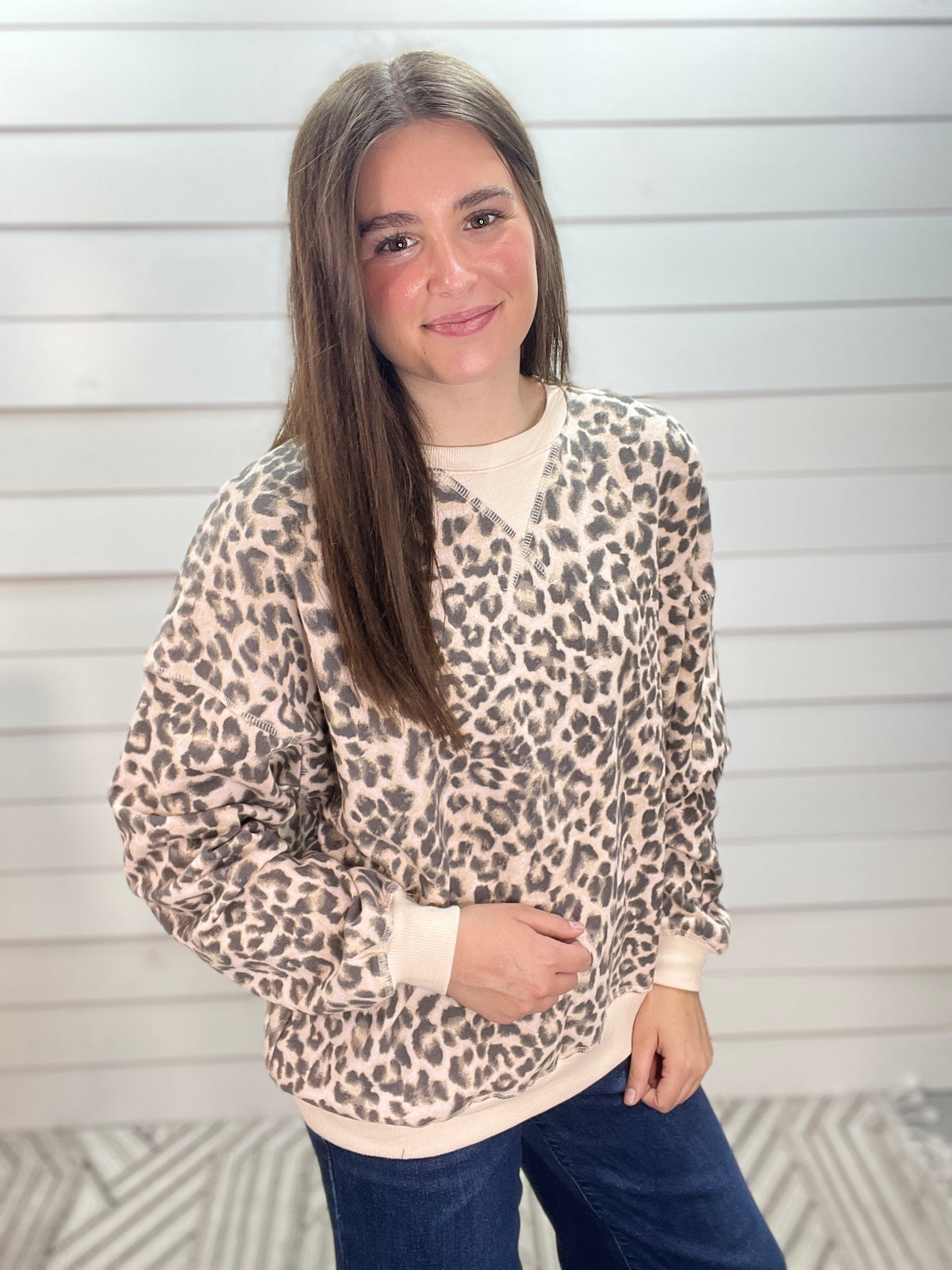 LEOPARD BOXY FRENCH TERRY PULLOVER